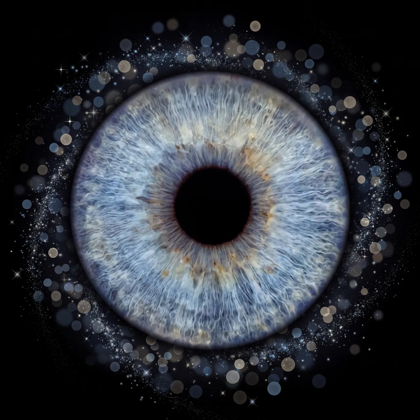 Blaue Iris mit funkelnden Lichtpunkten