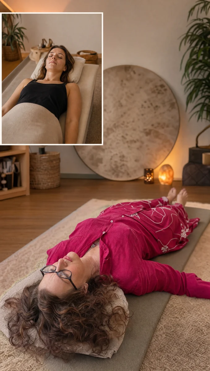 Zwei Frauen ruhen zeitgleich an getrennten Orten, während Margit die Seelenreise durchführt