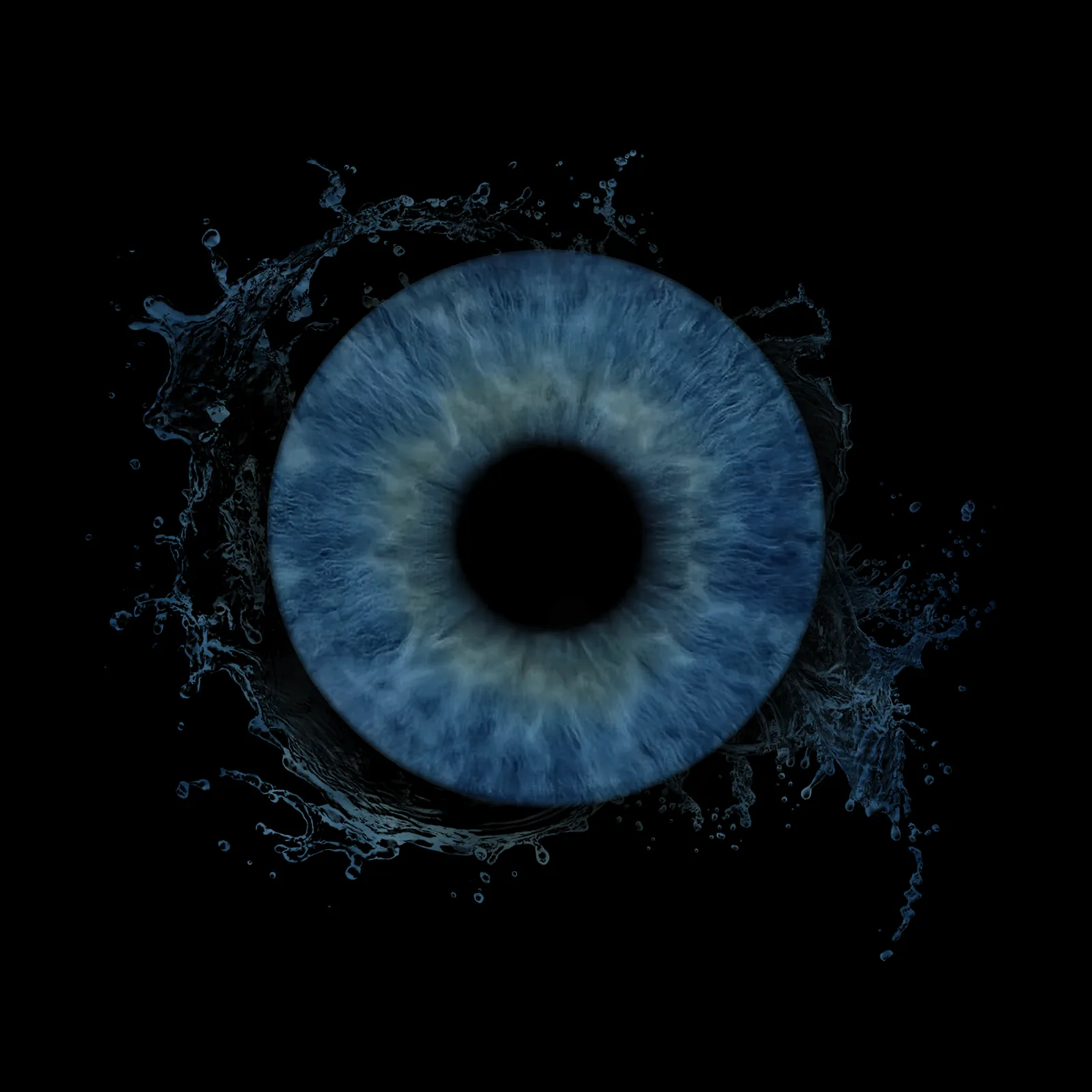 Einzelne blaue Iris mit kreativem Splash-Effekt
